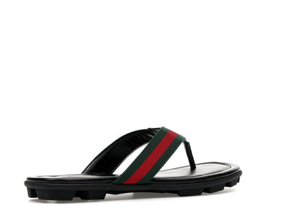 Gucci Web and Leather Thong Sandal Black Leather