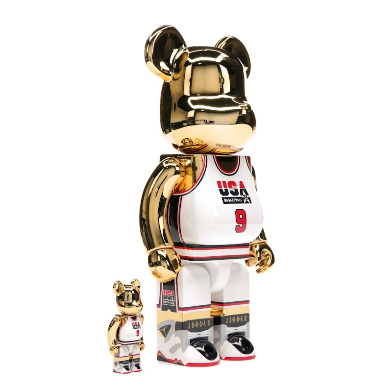 Bearbrick Michael Jordan 1992 Team USA (Dream Team) 100% & 400% Set Gold Chrome