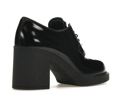 Prada Lace Up 85mm Heels Black Brushed Leather