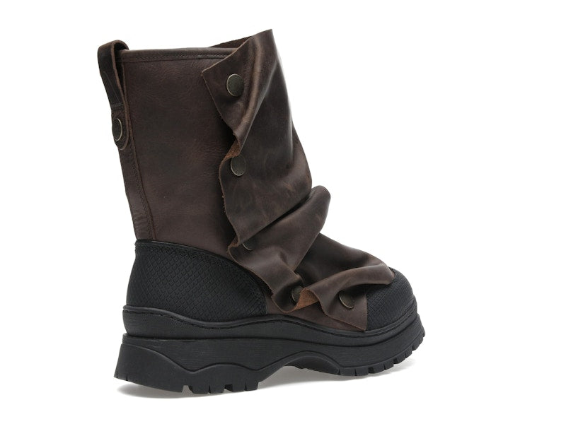 H&M x Glenn Martens Gaiter-Detail Leather Boots Dark Brown