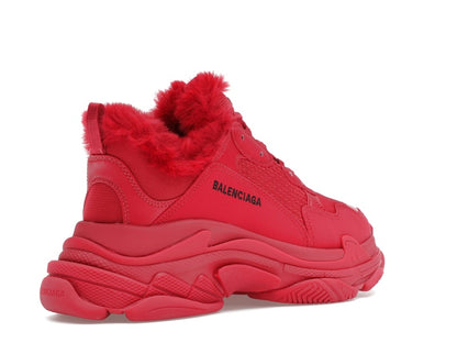 Balenciaga Triple S Faux Fur Burgundy