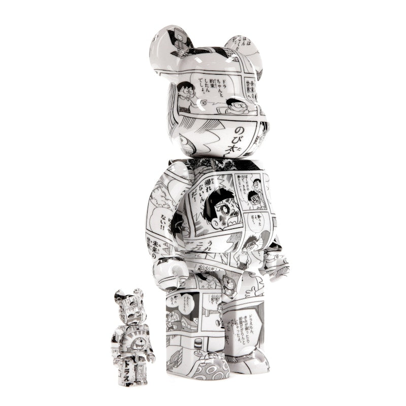 Bearbrick Doraemon (Comic Ver.) 100% & 400% Set Black & White