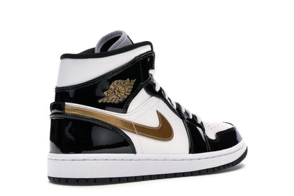 Jordan 1 Mid Patent Black White Gold