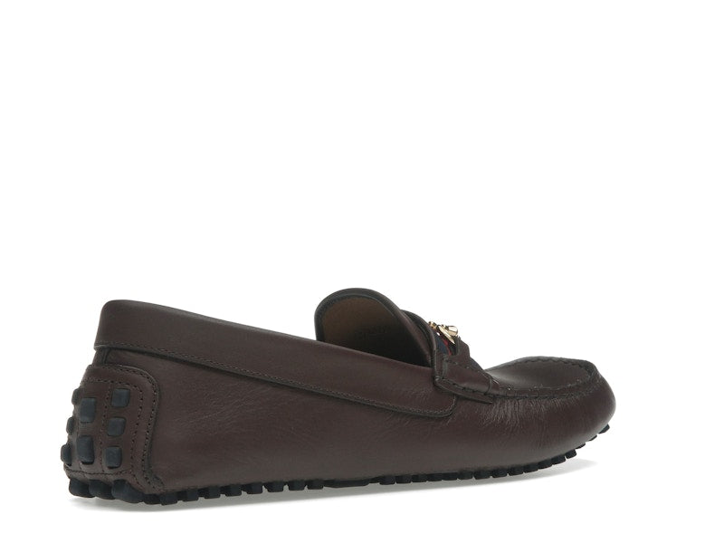 Gucci Ayrton Webbing-Trimmed Horsebit Leather Driver Loafers Brown