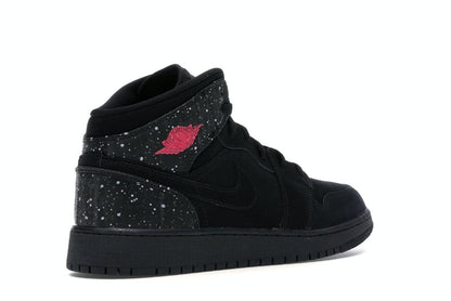 Jordan 1 Mid Black Rush Pink White Splatter (GS)
