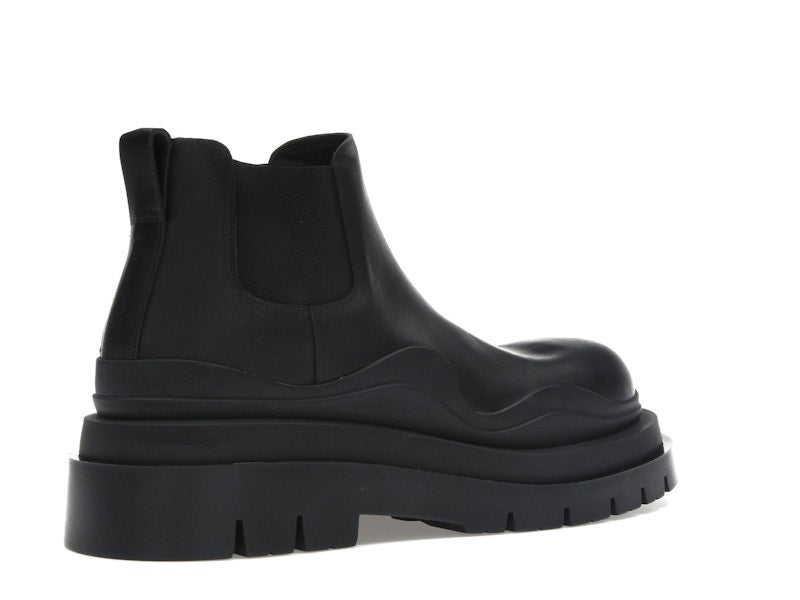 Bottega Veneta Leather Tire Chunky Sole Ankle Chelsea Boot Black