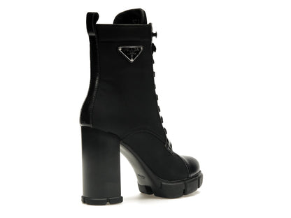 Prada 110 mm Nylon Booties Black Brushed Leather