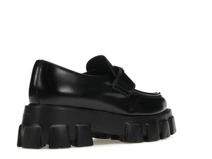 Prada Monolith 55mm Pointy Loafer Black Brushed Leather