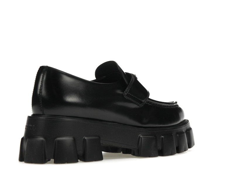 Prada Monolith 55mm Pointy Loafer Black Brushed Leather