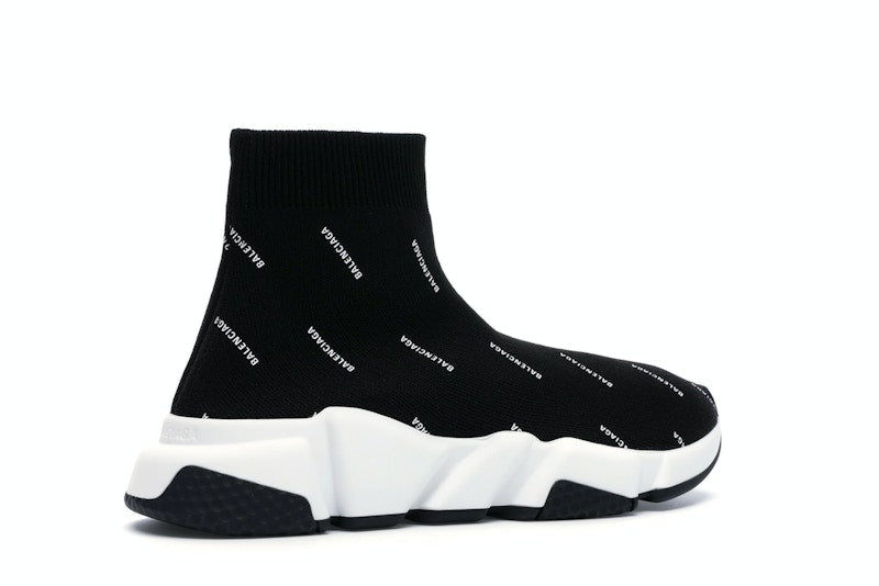 Balenciaga Speed Trainer Logo Print Black White (Women's)