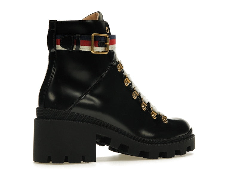 Gucci Sylvie Web 55mm Ankle Boot Black Leather