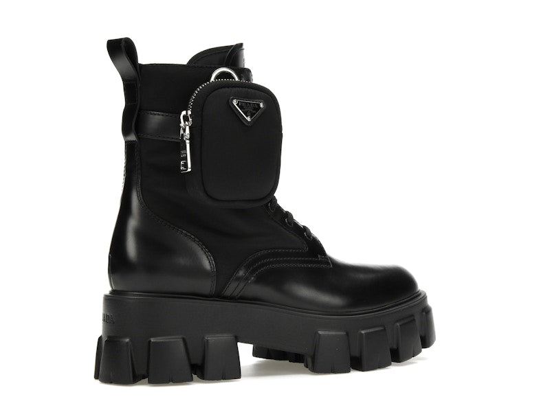 Prada Monolith 55mm Pouch Ankle Boots Black Leather