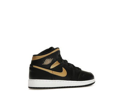 Jordan 1 Mid Black Metallic Gold Swoosh (GS)