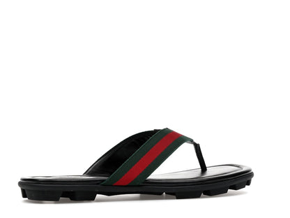 Gucci Web and Leather Thong Sandal Black Leather