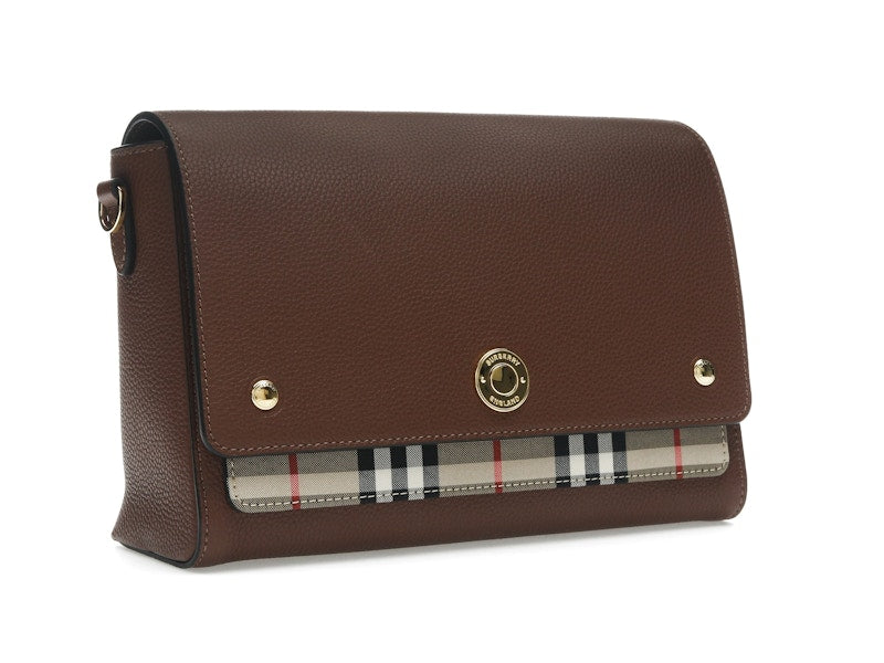 Burberry Vintage Check and Leather Note Crossbody Bag Tan