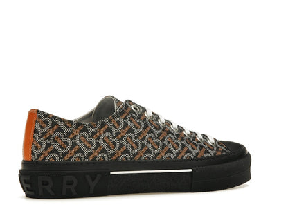 Burberry Monogram Pattern Low Top Black Orange Canvas