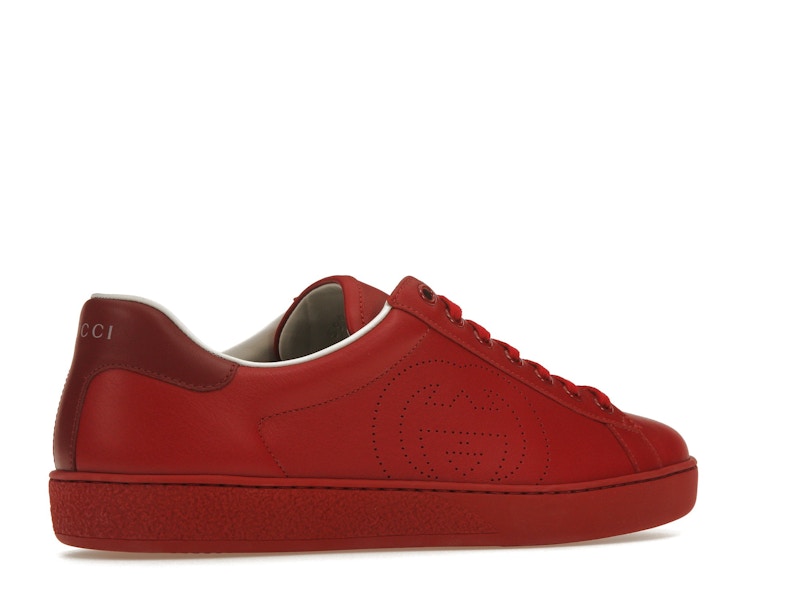 Gucci Ace Perforated Interlocking G Red
