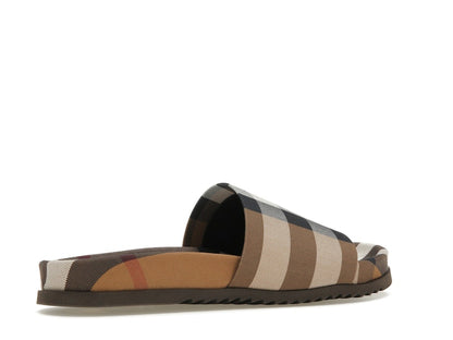 Burberry Check Cotton Slides Birch Brown