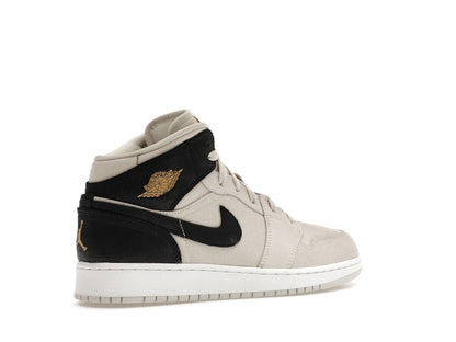 Jordan 1 Mid Light Bone Metallic Gold Black (GS)