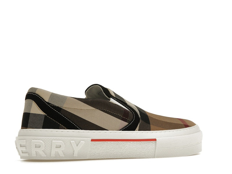 Burberry Slip On Sneakers Exaggerated Check Birch Brown White
