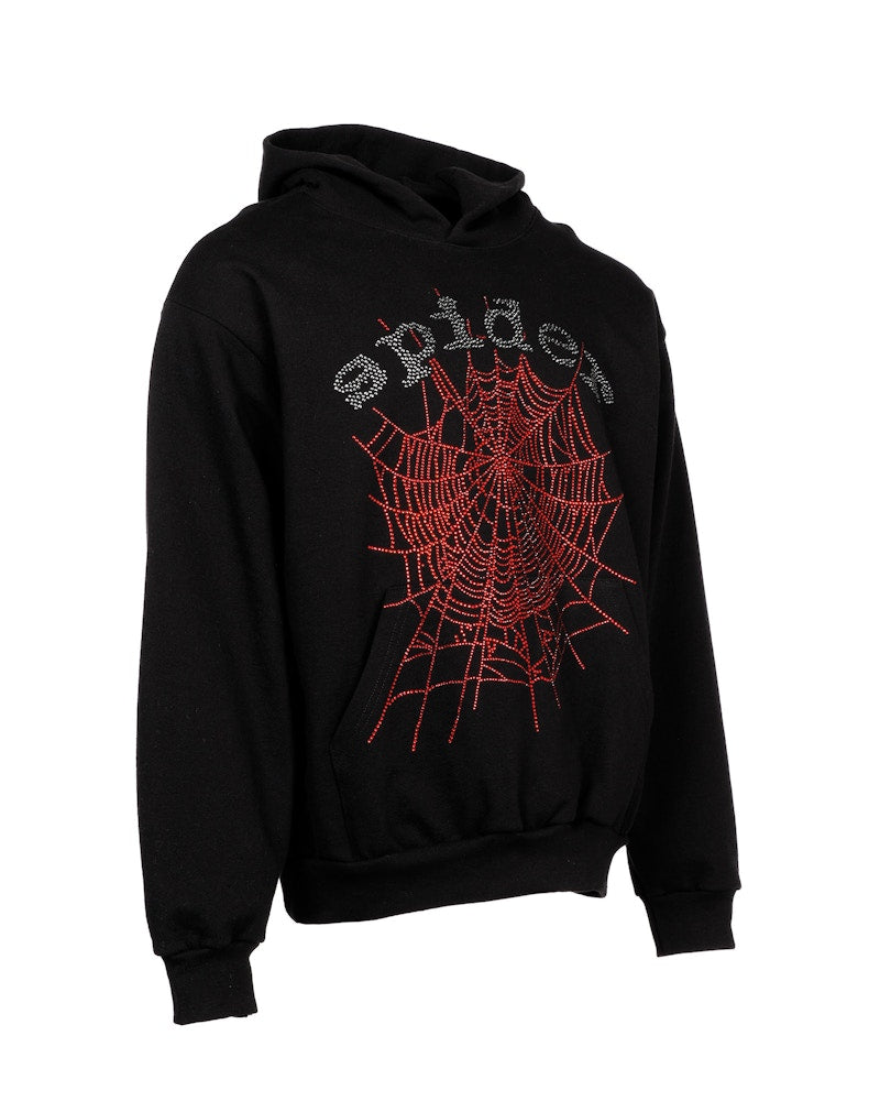 Sp5der OG Rhinestone Logo Hoodie Black