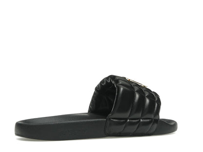 Burberry Monogram Motif Quilted Lambskin Slides Black Gold-tone