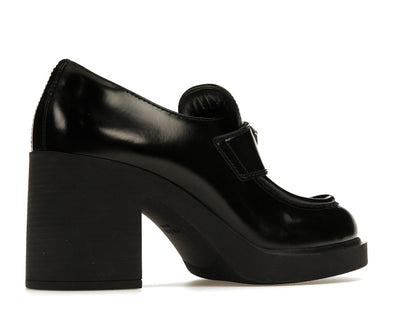Prada Chocolate High-Heeled 85mm Loafers Black Brushed Leather