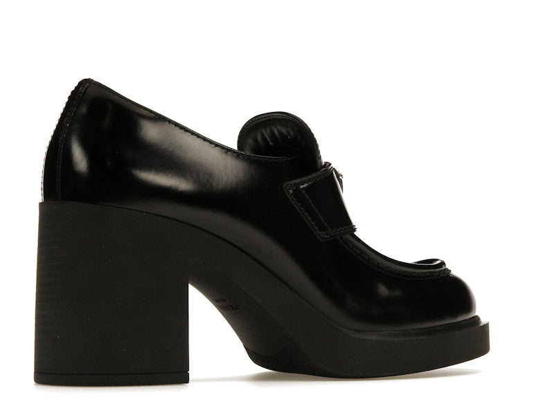 Prada Chocolate High-Heeled 85mm Loafers Black Brushed Leather