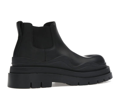 Bottega Veneta Leather Tire Chunky Sole Ankle Chelsea Boot Black