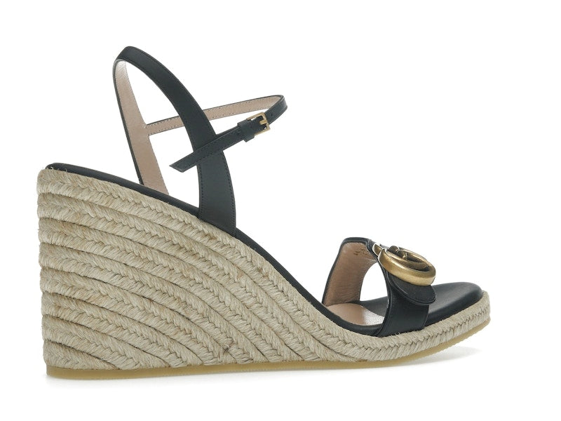 Gucci Double G 95mm Platform Espadrille Black Leather