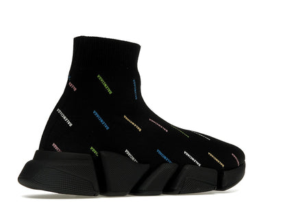 Balenciaga Speed 2.0 AllOver Logo Recycled Knit Black Multicolor