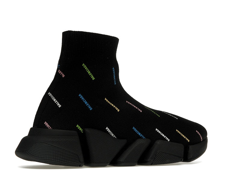 Balenciaga Speed 2.0 AllOver Logo Recycled Knit Black Multicolor