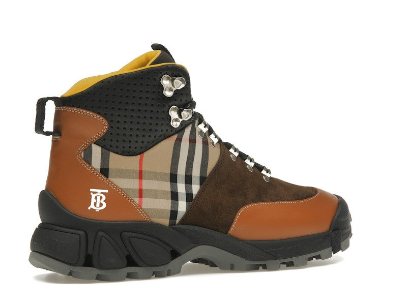 Burberry Vintage Check Tor Boots Beige Brown Black