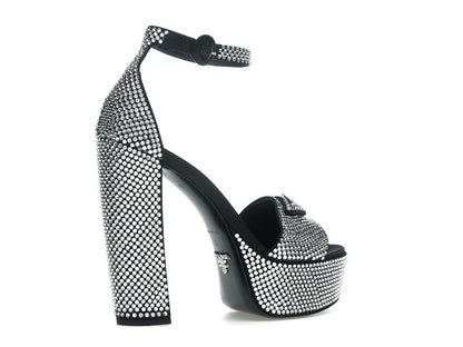 Prada 135mm Crystal Platform Sandals Black Satin