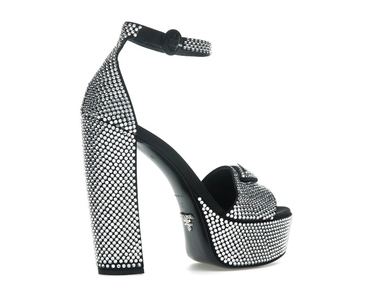 Prada 135mm Crystal Platform Sandals Black Satin