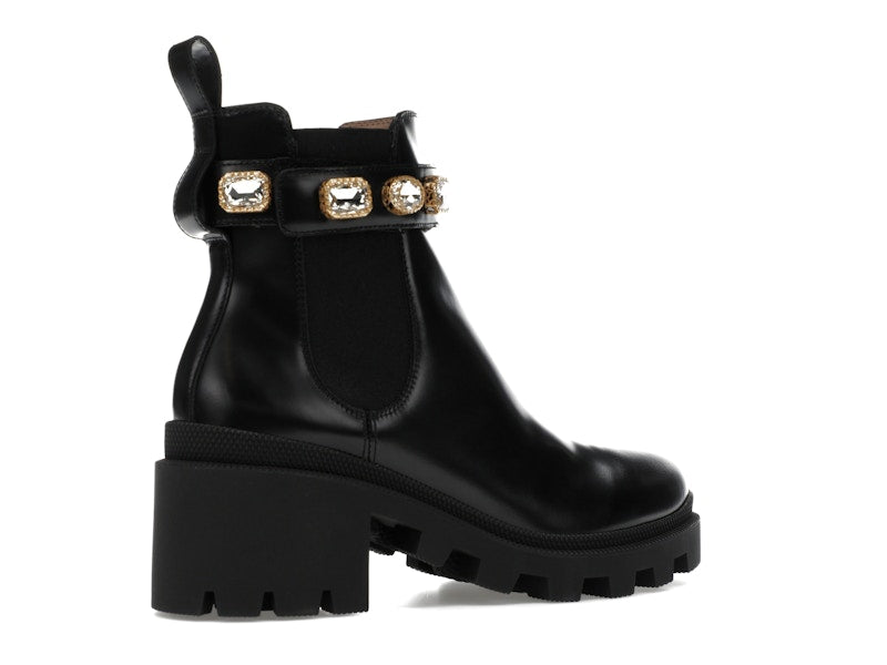 Gucci Crystal Belt 60mm Ankle Boot Black Leather
