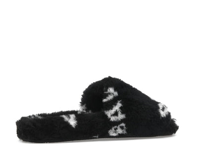 Balenciaga Furry Slide Fake Fur Logo Allover Black White