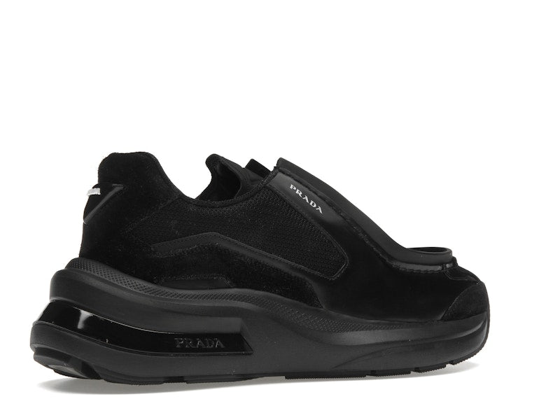 Prada Brushed Leather Sneakers Bike Fabric Suede Black
