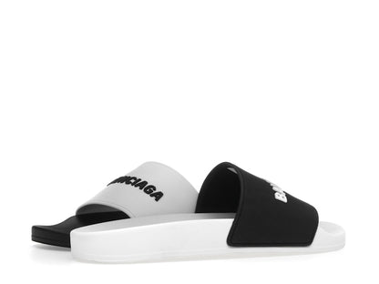 Balenciaga Pool Slides Logo White Black Alternate