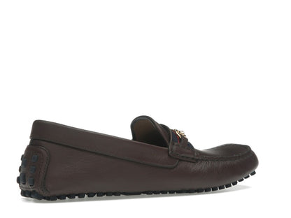 Gucci Ayrton Webbing-Trimmed Horsebit Leather Driver Loafers Brown