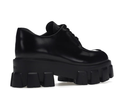 Prada Monolith 55mm Lace Up Loafer Black Brushed Leather