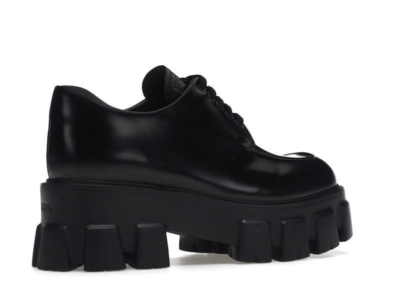 Prada Monolith 55mm Lace Up Loafer Black Brushed Leather