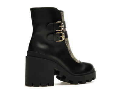 Gucci Buckles Ankle Boots Black Beige (Women's)