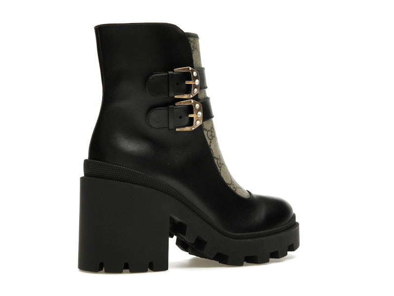 Gucci Buckles Ankle Boots Black Beige (Women's)