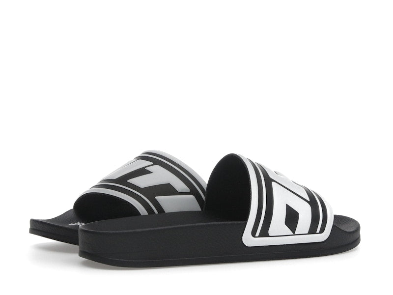 OFF-WHITE Embossed Logo Pool Slides Black White (Women's)