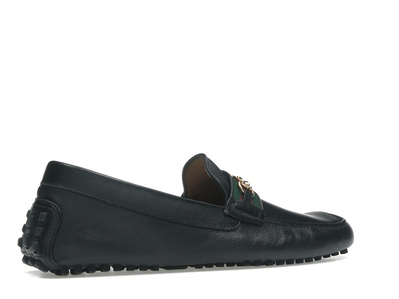 Gucci Ayrton Webbing-Trimmed Horsebit Leather Driver Loafers Black