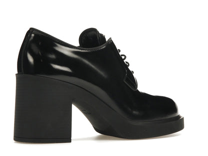 Prada Lace Up 85mm Heels Black Brushed Leather