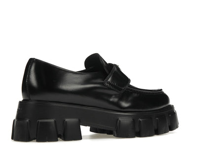 Prada Monolith 55mm Pointy Loafer Black Brushed Leather