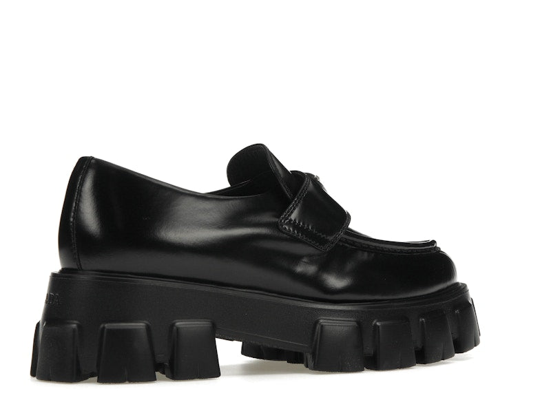 Prada Monolith 55mm Pointy Loafer Black Brushed Leather