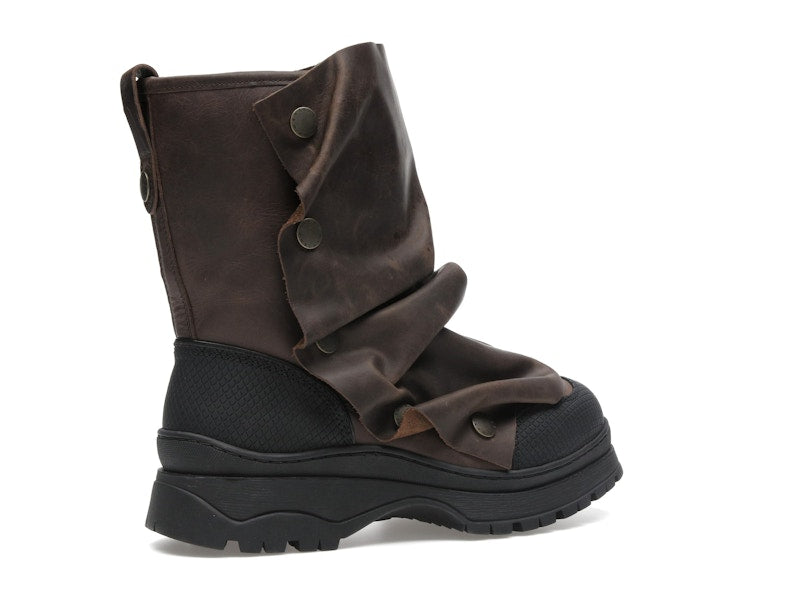 H&M x Glenn Martens Gaiter-Detail Leather Boots Dark Brown